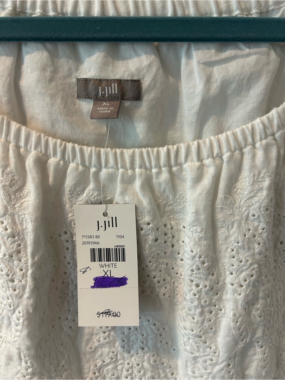 J. Jill White Eyelet Linen-Blend Tunic Dress Embroidered Short Sleeve XL - Picture 4 of 13